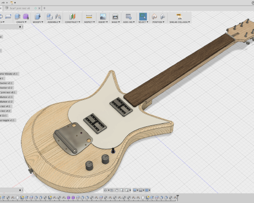 A screnshot of a CAD tool showing a design for a solid bodied electric guitar.