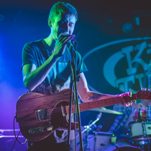 Tristan Dales on stage at King Tut's Wah Wah hut playing the Chuncaster custom t-style guitar.